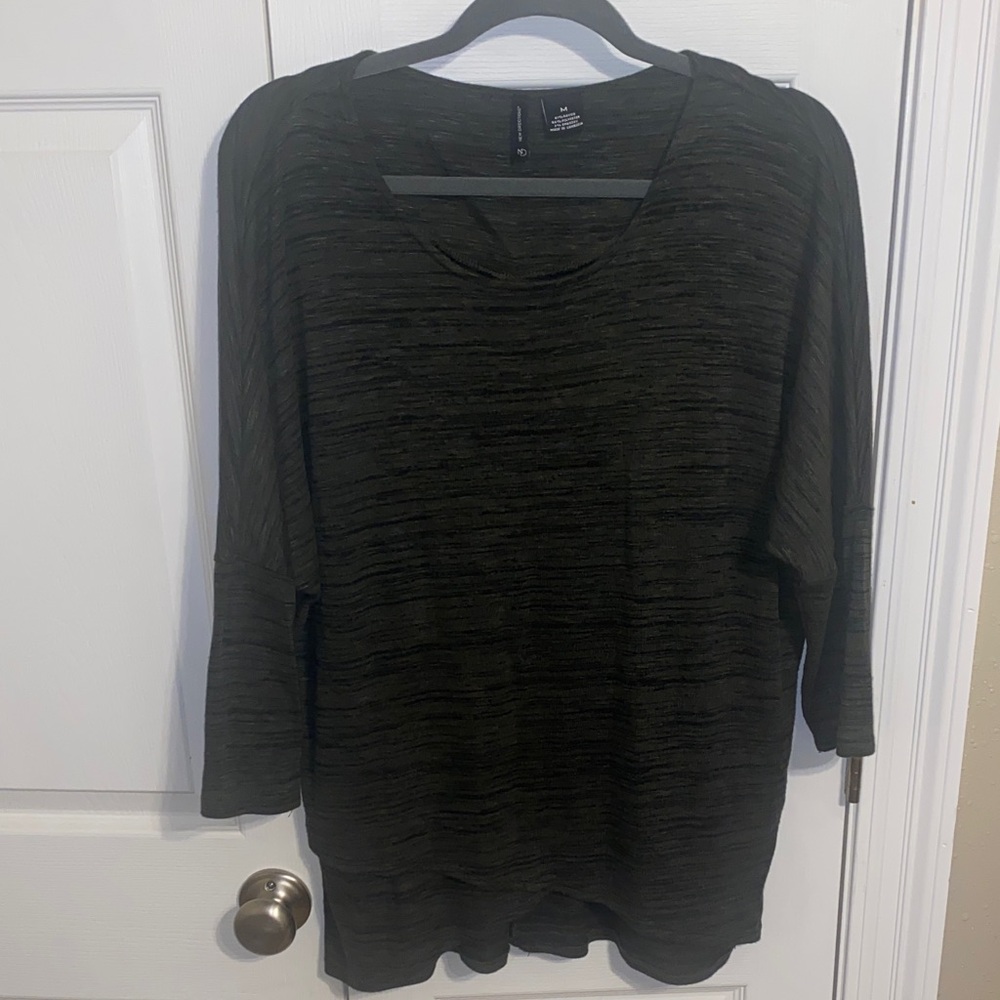 New Directions Dark Green Striped Long Sleeve Top